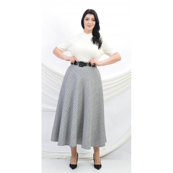 SORALLİNE KADIN KLOŞ ETEK 95 CM BOYUNDA BUKLET KUMAŞ 779 SİYAH -BEYAZ ürün görseli 1