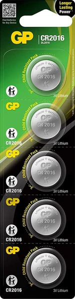 GP CR2016 3V Lityum Kartela Düğme Pil 5'li ürün görseli 1