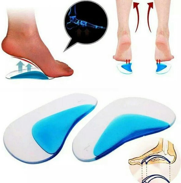 1 Çift Ark Takviye Taban Düşüklüğü Düz Taban Içe Basma Destekli Anatomik Silikon Ayakkabı Tabanlığı ürün görseli 1