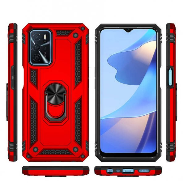 Oppo A16 Kılıf Sofya Yüzüklü Standlı Zırhlı Silikon Kılıf ürün görseli 1