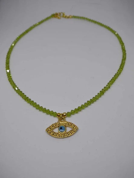 Nazar Boncuğu Figürlü Göz Detay Gold Renk Bijuteri Kolye ürün görseli 1