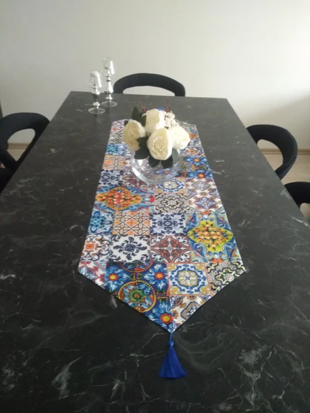 Ayşemce çini desenli runner, 4 sarı renk supla - Resim 4