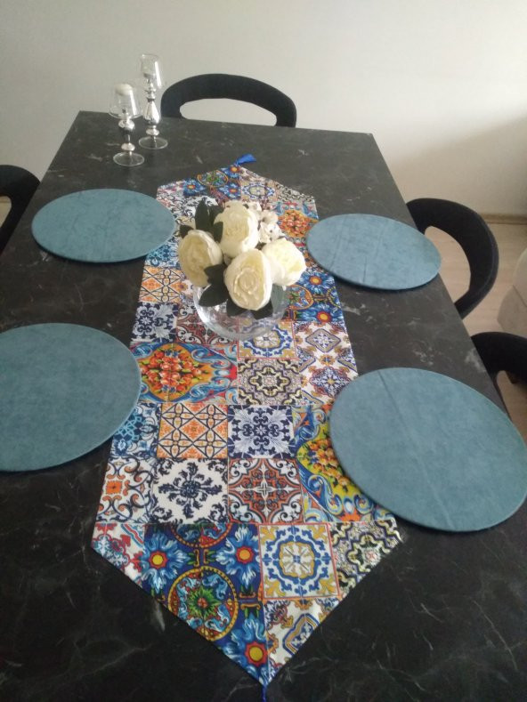 Ayşemce çini desenli runner, 4 açık mavi renk supla ürün görseli 1