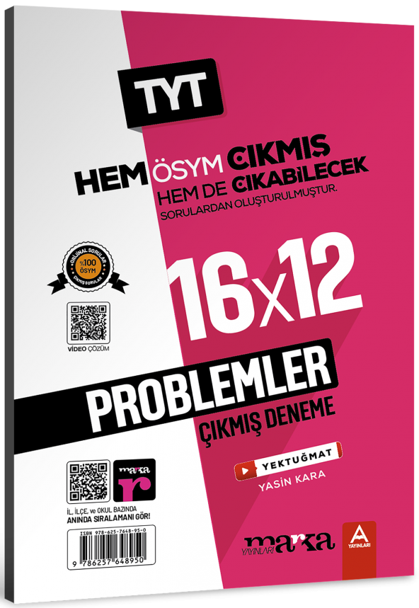 Marka Yayınları TYT Problemler ÖSYM Çıkmış ve Çıkabilecek Sorulardan Oluşturulmuş 16 Deneme Sınavı Tamamı Video Çözümlü ürün görseli 1