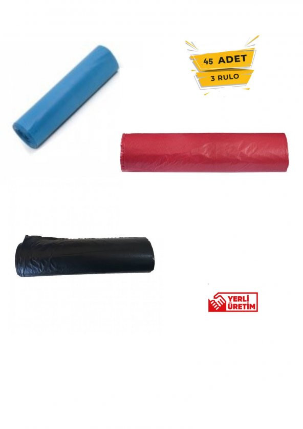 Ekonomik Çöp Poşeti 3  RENK  Rulo (45 adet)  55x60 cm Çöp Torbası ürün görseli 1