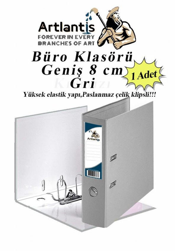 Büro Klasörü Gri Geniş 1 Adet Plastik Geniş Gri Klasör Halkalı Paslanmaz Çelik Klipsli 1 Adet ürün görseli 1