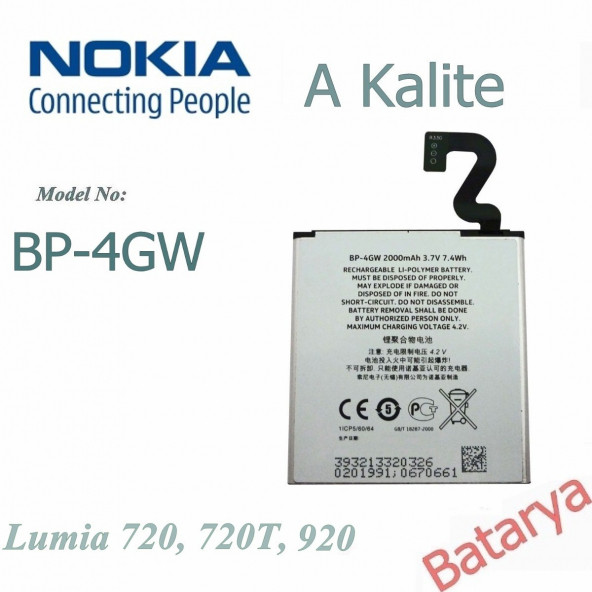Nokia Bp-4Gw Batarya Nokia Lumia 720 720T 920 Uyumlu Yedek Batarya ürün görseli 1