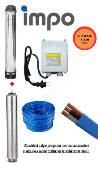 Impo Sk 404/27 Technoplast Başlıklı Derin Kuyu  3 Hp Monofaze Motorlu 40 mt Kablolu Panolu Dalgıç Pompa ürün görseli 1