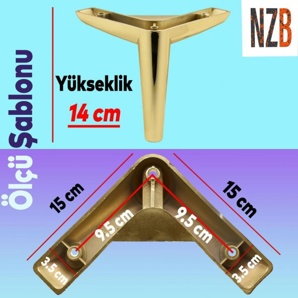 Lüks Mobilya Kanepe Sehpa TV Ünitesi Koltuk Ayağı 14 cm Gold Altın Baza Ayak ürün görseli 1