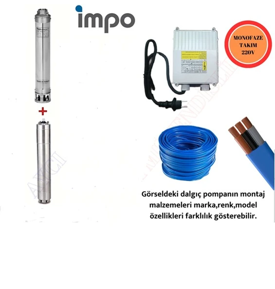 Impo Sk 404/27 Krom Başlıklı Derin Kuyu  3 Hp Monofaze Motorlu 35 mt Kablolu Panolu Dalgıç Pompa ürün görseli 1