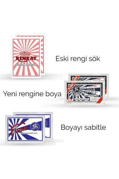 Kumaş Rengi Değişim Paketi 2 Adet Renk Sökücü + 2 Adet Koyu Lacivert Boya + 2 Adet Fiske ürün görseli 1