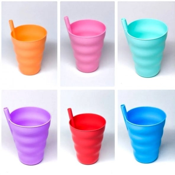 6 Adet Renkli Pipetli Plastik Bardak Pipetli Bardak  Pipet Bardak ürün görseli 1