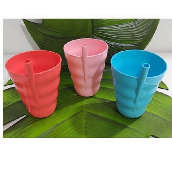 3 Adet Renkli Pipetli Plastik Bardak Pipetli Bardak  Pipet Bardak ürün görseli 1