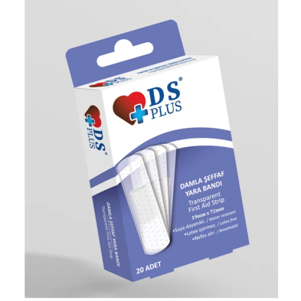 DS PLUS SU GEÇİRMEZ ŞEFFAF YARA BANDI 20 ADET ürün görseli 1