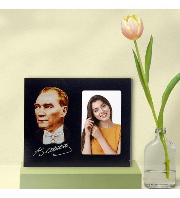 Kişiye Özel Fotoğraf Baskılı Atatürk Tasarım Ahşap Çerçeve Arkadaşa Hediye ürün görseli 1