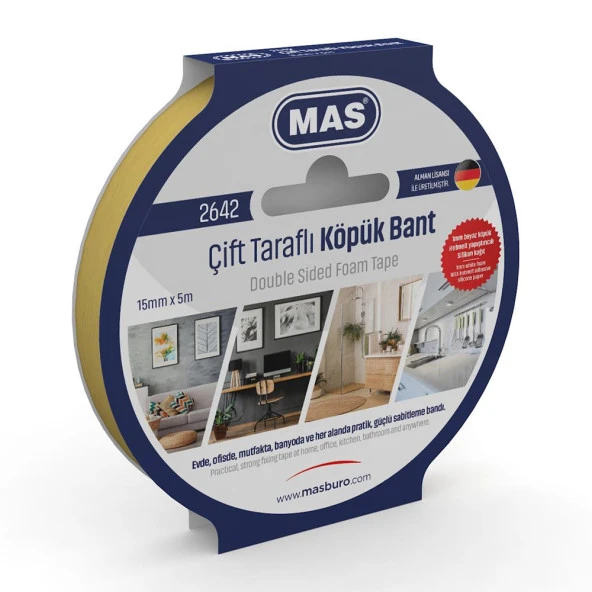Mas Çift Taraflı Köpük Bant 15 MM x 5 Metre Çift Taraflı Köpük Bant ürün görseli 1