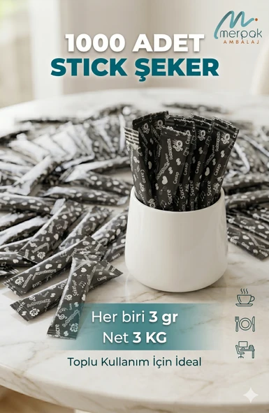 Stick Şeker 3 Gr x 1000'li Baskılı Toz Şeker ürün görseli 1