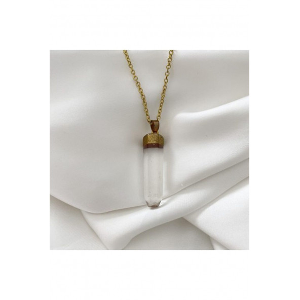 Crystal Point Kolye Şeffaf Sarı Zincir ürün görseli 1