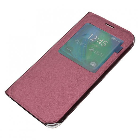 Samsung Galaxy S6 Kılıf S-View Pencereli (Suni Deri) - Bordo ürün görseli 1
