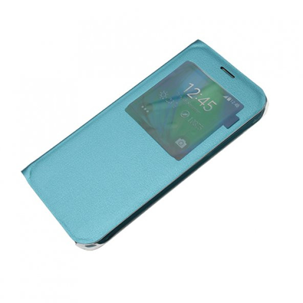 Samsung Galaxy S6 Kılıf S-View Pencereli (Suni Deri) - Mavi ürün görseli 1