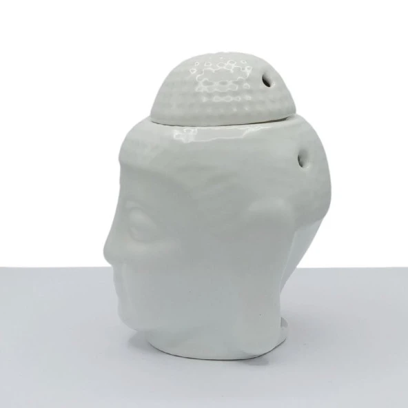 Seramik Buda Buhurdanlık Beyaz Mat 13cm - Resim 4