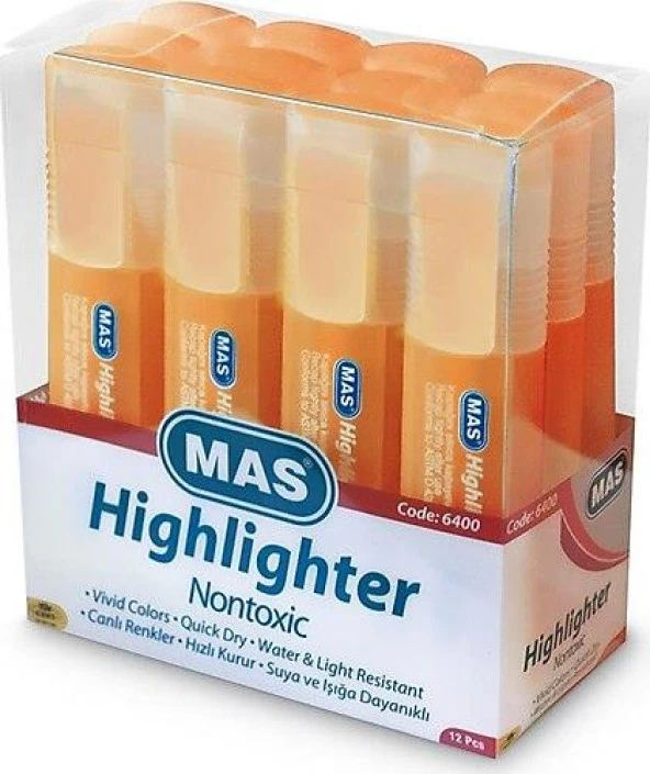 Mas Fosforlu Kalem Pastel Turuncu Fosforlu İşaretleme Kalemi (12 Li Paket) ürün görseli 1