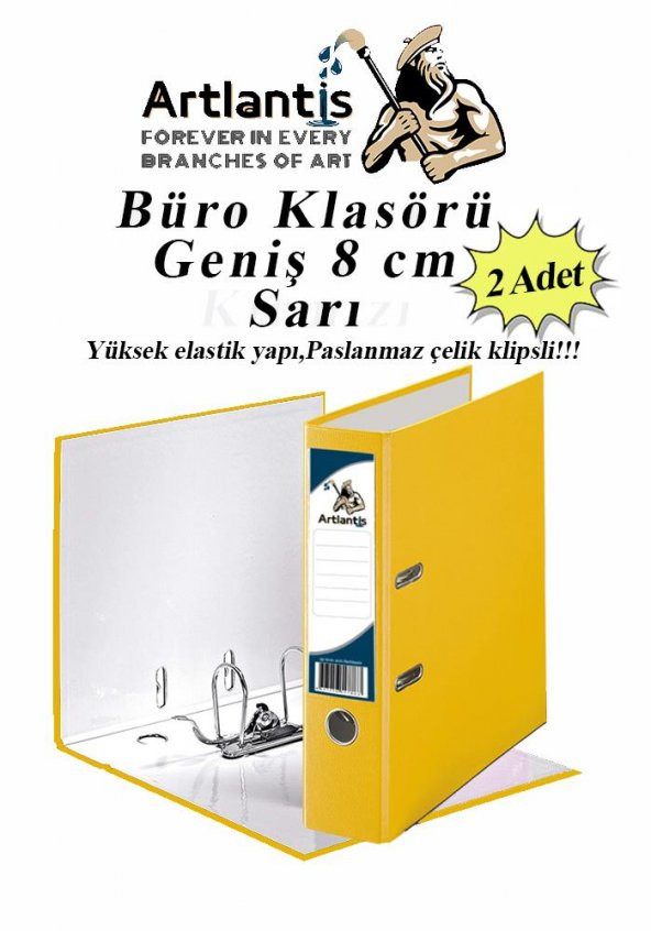 Büro Klasörü Sarı Geniş 2 Adet Plastik Geniş Sarı Klasör Halkalı Paslanmaz Çelik Klipsli 2 Adet ürün görseli 1
