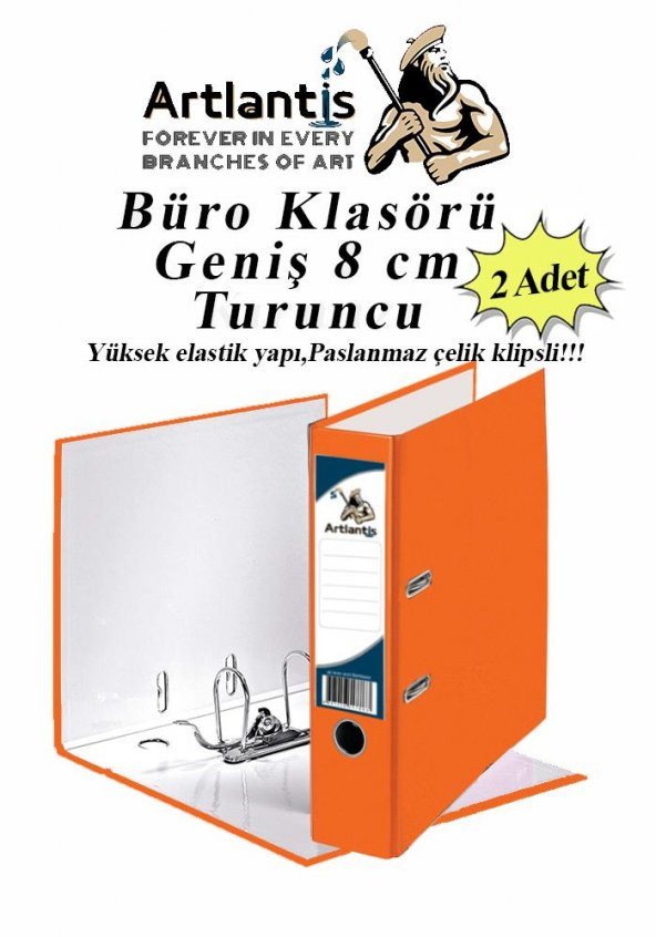 Büro Klasörü Turuncu Geniş 2 Adet Plastik Geniş Turuncu Klasör Halkalı Paslanmaz Çelik Klipsli 2 Adet ürün görseli 1