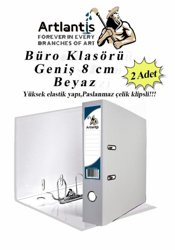 Büro Klasörü Beyaz Geniş 2 Adet Plastik Geniş Beyaz Klasör Halkalı Paslanmaz Çelik Klipsli 2 Adet ürün görseli 1