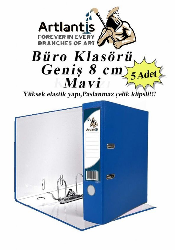 Büro Klasörü Mavi Geniş 5 Adet Plastik Geniş Mavi Klasör Halkalı Paslanmaz Çelik Klipsli 5 Adet ürün görseli 1