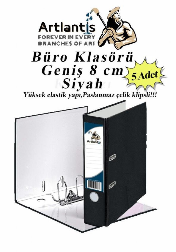 Büro Klasörü Siyah Geniş 5 Adet Plastik Geniş Siyah Klasör Halkalı Paslanmaz Çelik Klipsli 5 Adet ürün görseli 1