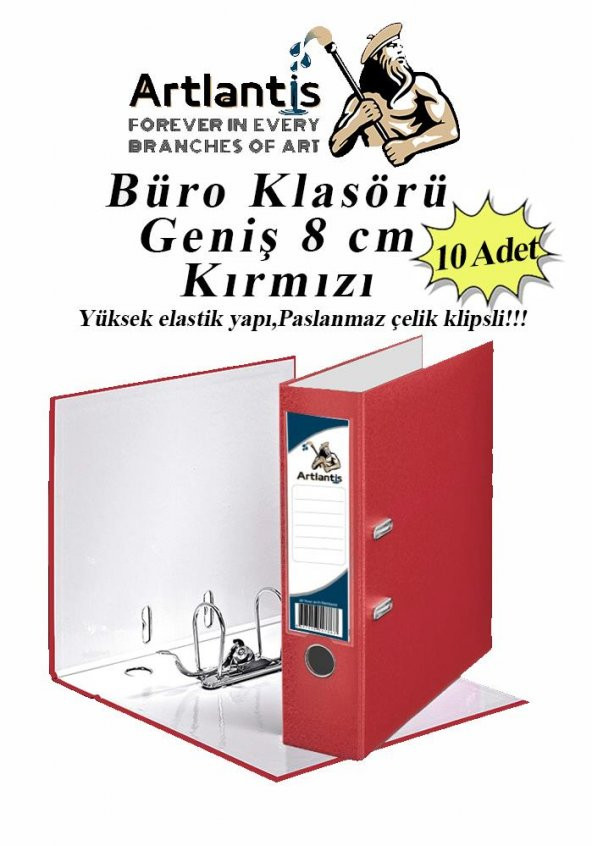 Büro Klasörü Kırmızı Geniş 10 Adet Plastik Geniş Kırmızı Klasör Halkalı Paslanmaz Çelik Klipsli 10 Adet ürün görseli 1