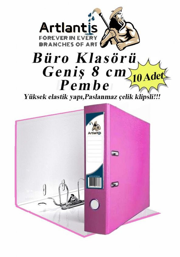 Büro Klasörü Pembe Geniş 10 Adet Plastik Geniş Pembe Klasör Halkalı Paslanmaz Çelik Klipsli 10 Adet ürün görseli 1