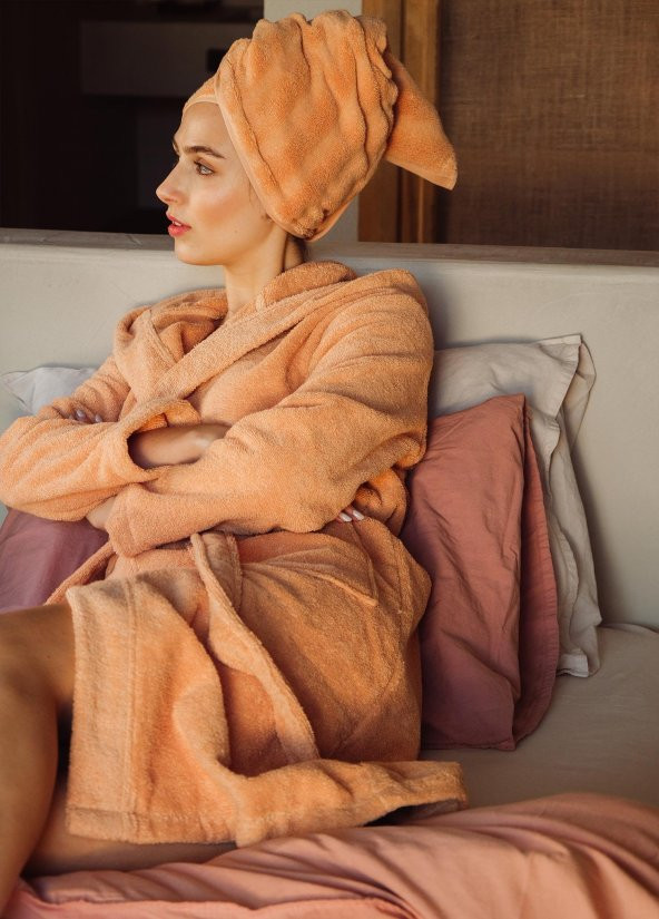 The Mia Fine Cotton TerraCotta Bornoz Small Medium - Resim 4