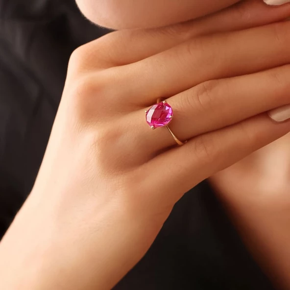 14k Pembe Topaz Taşlı Altın Yüzük ürün görseli 1