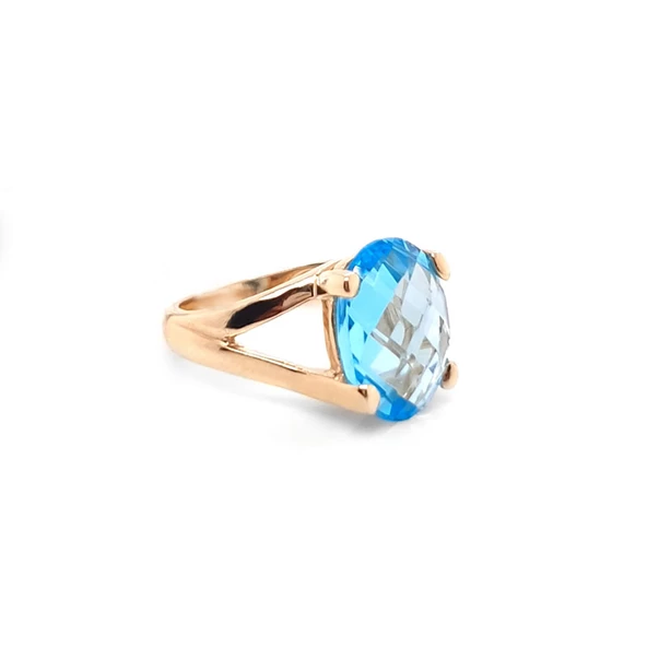 14k Altın Mavi Topaz Taşlı Yüzük ürün görseli 1