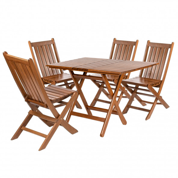 Acropol Atina Ahşap Bahçe Takımı, Katlanır Balkon Set: 70x120 Masa + 4 Sandalye ürün görseli 1