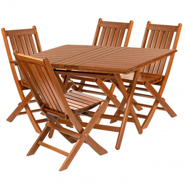 Acropol Atina Ahşap Bahçe Takımı, Katlanır Balkon Set: 60x100 Masa + 4 Sandalye ürün görseli 1
