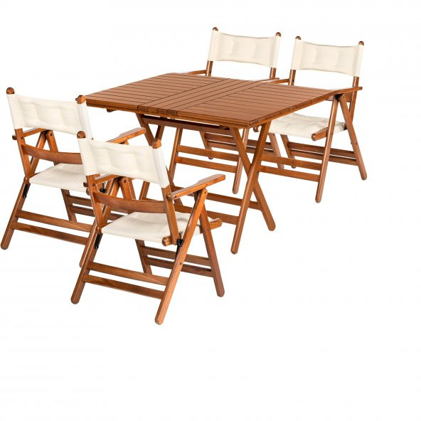 Atina Minderli Katlanır Ahşap Bahçe Balkon Takımı - 80x140 Masa + 4 Sandalye Set ürün görseli 1
