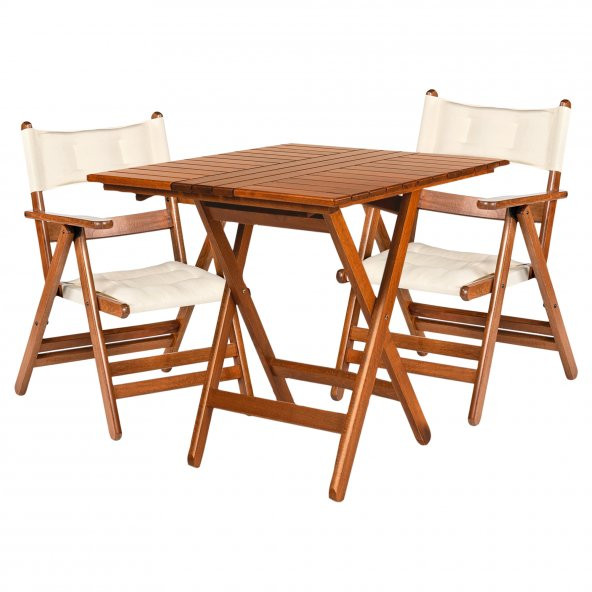 Atina Minderli Katlanır Ahşap Bahçe Balkon Takımı - 80x80 Masa + 2 Sandalye Set ürün görseli 1