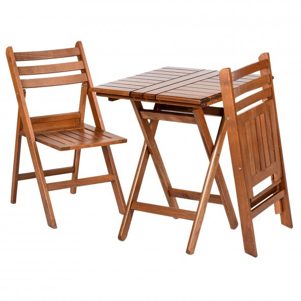 İspanya Atina Katlanır Ahşap Bahçe Balkon Takımı -60x80 Masa + 2 Sandalye Set ürün görseli 1