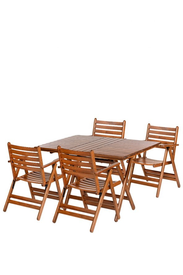 London Atina Katlanır Ahşap Bahçe Balkon Takımı -80x140 Masa + 4 Sandalye Set ürün görseli 1