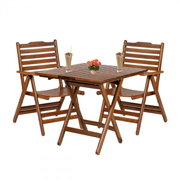 Ürgüp Ahşap Bahçe Balkon Takımı: 60x80 Masa + 2 Sandalye Katlanır Set ürün görseli 1