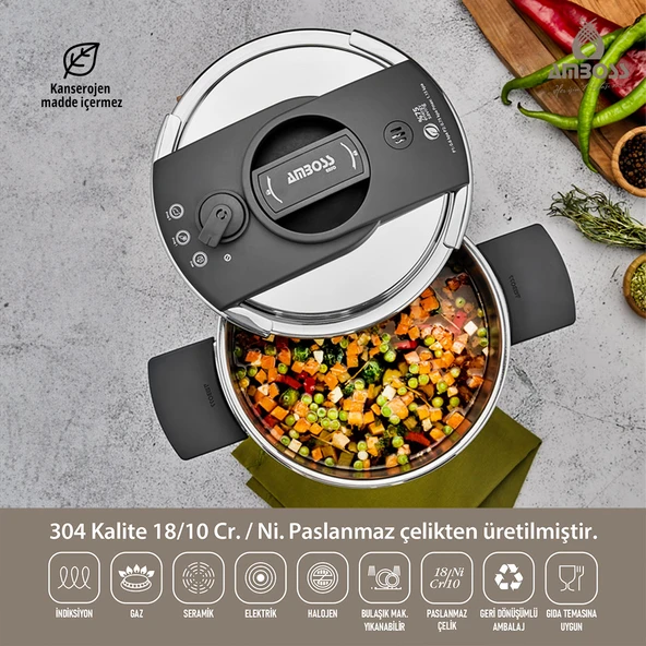 Amboss Enio Matik Paslanmaz Çelik Düdüklü Tencere 22 Cm 6 Lt ürün görseli 1