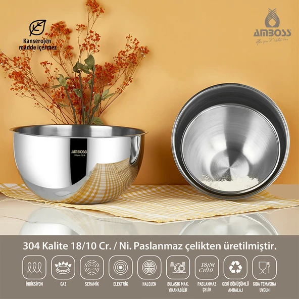 Amboss 3 Parça Paslanmaz Çelik Karıştırma Kabı Kasesi ürün görseli 1
