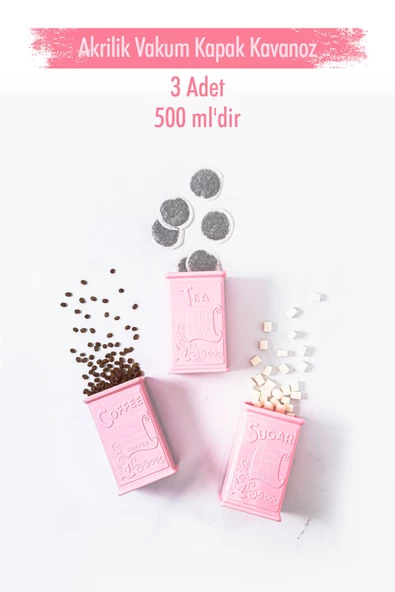 Akrilik Soft Pembe Şeker Kahve Çay Kavanozu 500 Ml (Vakum Kapak ) ürün görseli 1