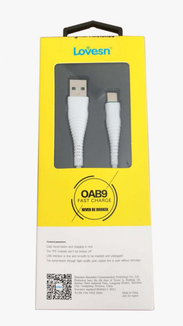 Lovesn OAB9 Kırılmaya Dayanıklı TYPE-C Hızlı Şarj Kablosu 1 metre ürün görseli 1