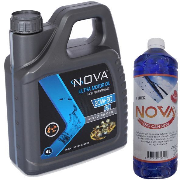 Nova 20W-50 4 Litre Motor Yağı Benzin, Lpg, Dizel +Cam Suyu ürün görseli 1