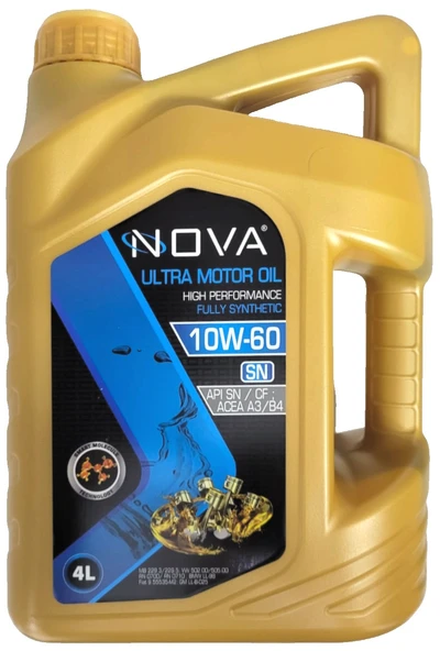 Nova 10W-60 4 Litre Tam Sentetik Motor Yağı API: SN, ACEA: A3-B4 ürün görseli 1