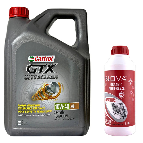Castrol GTX 10W-40 Motor Yağı 4 Litre + Kırmızı Antifriz 1.5 Lt ürün görseli 1